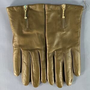 J.CREW Size S Green Olive Leather Cashmere Lined Gloves